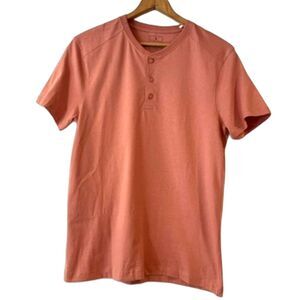 Vustra Men's Henley Tee Pink Short Sleeves NEW with Tags Organic Medium